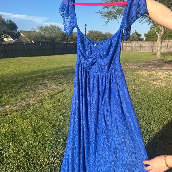 Blue Lace Off-Shoulder Women’s Dress - Picture 2 of 4